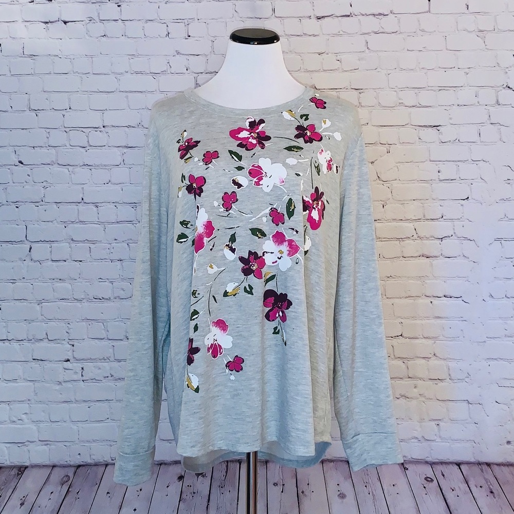 {Terra & Sky} Embellished Floral Top Sz 2X